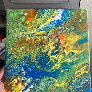 Abstract Canvas Art in Blue, Green, and Yellow